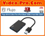 Flujo AH-4-B Ultra-Thin 4Port Black USB3.0 Hub With Cable