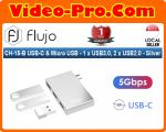 Flujo CH-15-B USB-C & Micro USB - 1 x USB3.0, 2 x USB2.0 - Silver