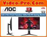 AOC 27G2 27Inch Frameless IPS Gaming Monitor, FHD 1080P, 1ms 144Hz, Freesync, Height Adjustable, 3-Year Warranty
