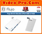 Flujo AH-3-S 4-Port Ultra Slim Data HUB Rotatable Aluminum Silver USB 3.0 HUB with Swiveling Connector for Surface Pro, MacBook, Notebook and Laptop