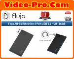 Flujo AH-3-B 4-Port Ultra Slim Data HUB Rotatable Aluminum Black USB 3.0 HUB with Swiveling Connector for Surface Pro, MacBook, Notebook and Laptop