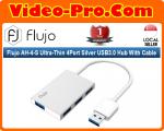 Flujo AH-4-S Ultra-Thin 4Port Silver USB3.0 Hub With Cable